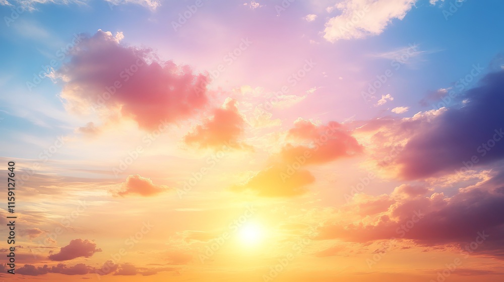 Vibrant summer sky with warm sunset colors and soft cloud formation in a serene evening atmosphere