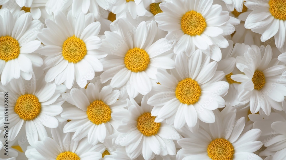 A detailed view of a cluster of white daisies with yellow centers, isolated white background, minimalist art style A detailed view of a cluster of white daisies with yellow centers, isolated white background, minimalist art style