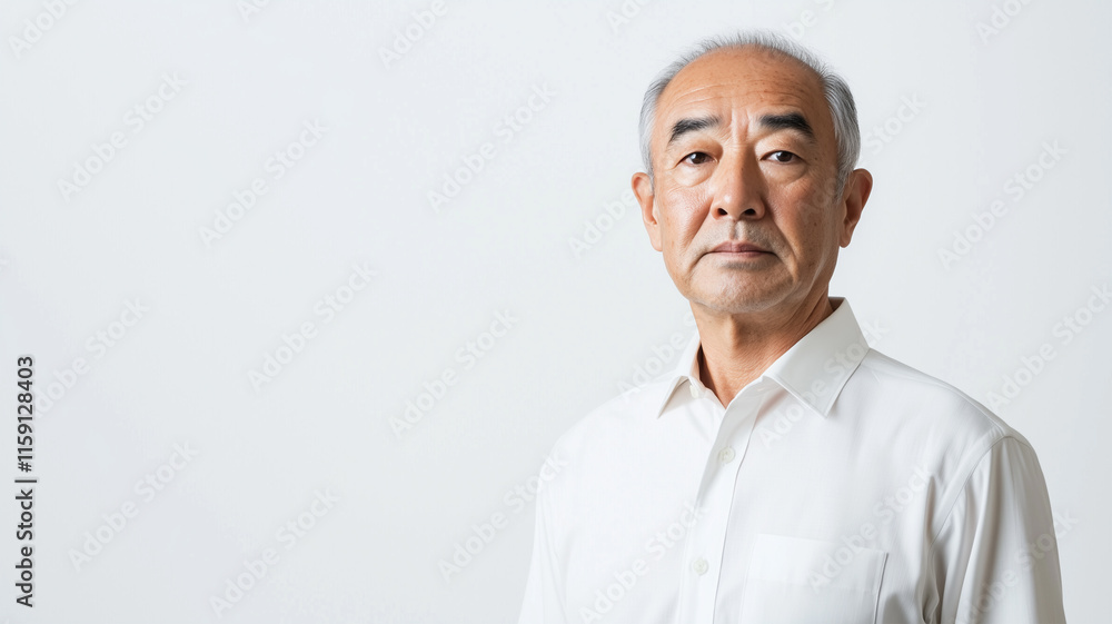 ビジネスカジュアル姿で自信を見せる50代日本人男性のポートレート ビジネスカジュアル姿で自信を見せる50代日本人男性のポートレート