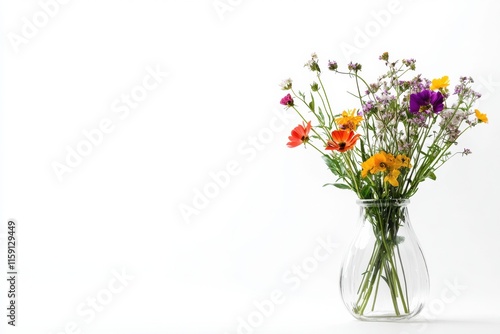 Wallpaper Mural Minimalist still life featuring wildflowers in a clear glass vase with ample space for text and creative design. Generative AI Torontodigital.ca