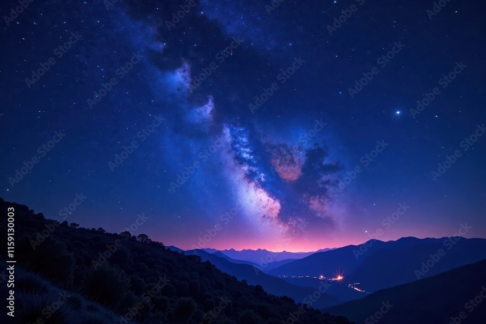 Naklejka premium Deep indigo night sky, countless stars twinkling , deep space, vast, expanse