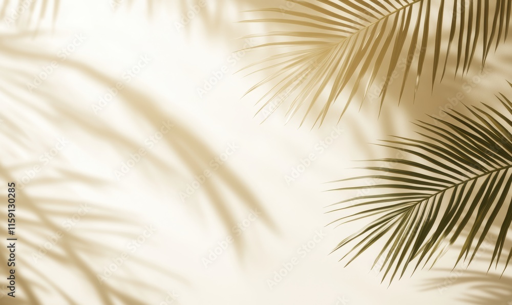 Fototapeta premium Soft Tropical Shadows of Palm Leaves on Light Background Creating a Calm and Serene Mood for Relaxation or Tropical Themes in Visual Projects
