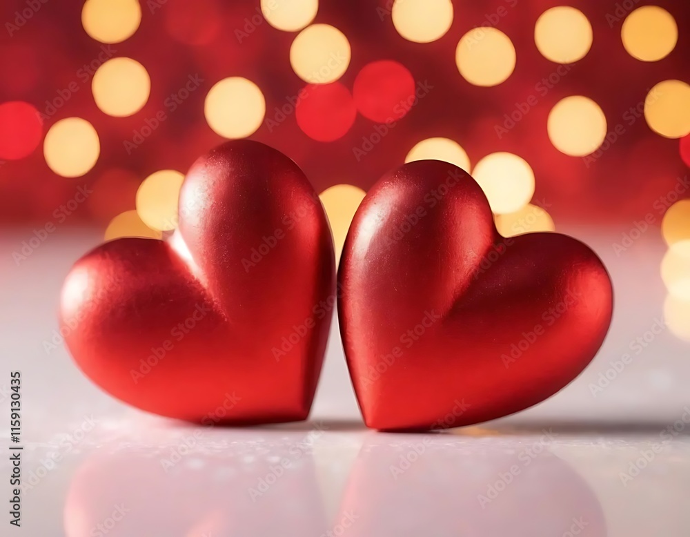 Obraz premium Two Red Hearts Against A Romantic Bokeh Background