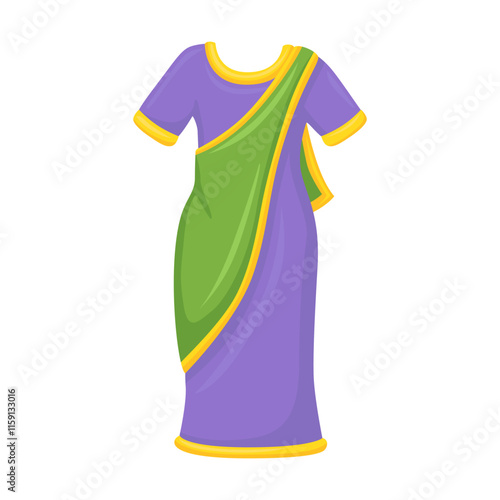Sari Emoji Icon Illustration. Indian Garment Vector Symbol Emoticon Design Doodle Vector.