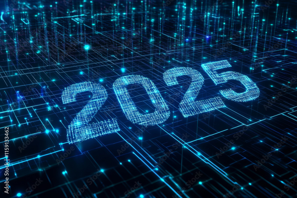 2025 new year numbers, concept of artificial intelligence, virtual reality, digitalization, new technologies, web, inventions. Generated with AI. 2025 new year numbers, concept of artificial intelligence, virtual reality, digitalization, new technologies, web, inventions. Generated with AI.