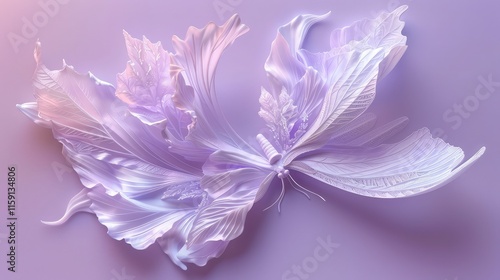 A delicate 3D fairy flutters on a bright lavender background, its soft colors and intricate details charming the senses photo