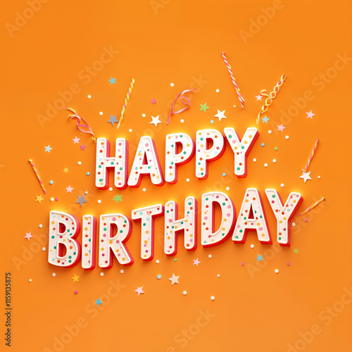 Happy Birthday Celebration Festive Colorful Orange Background Decorations Sprinkles