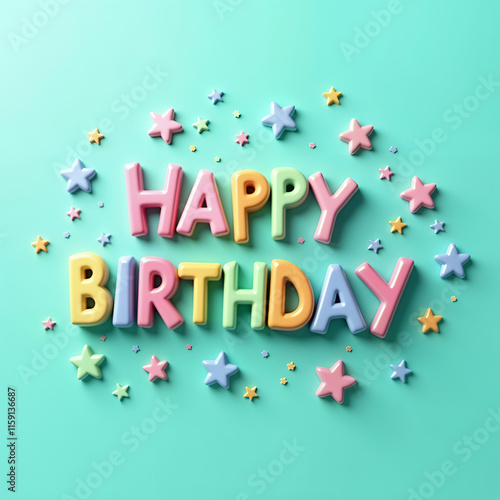 Pastel Happy Birthday Message with Star Sprinkles Festive Celebration Design