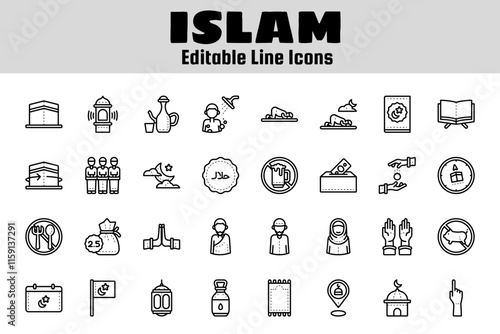 islam outline icon set