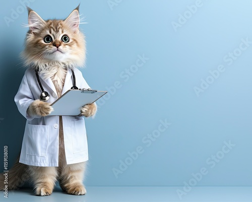 Adorable cat doctor with a stethoscope Feline in a lab coat ready to diagnose Whimsical cat doctor dressed for the clinic photo