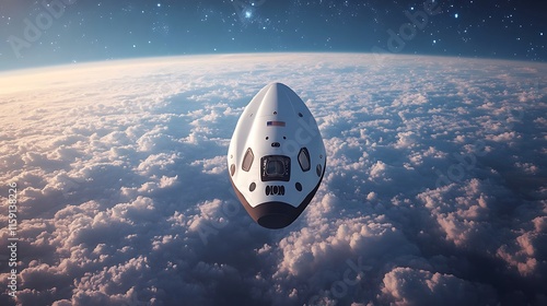 Spacecraft Ascending Above Earthly Cloudscape
