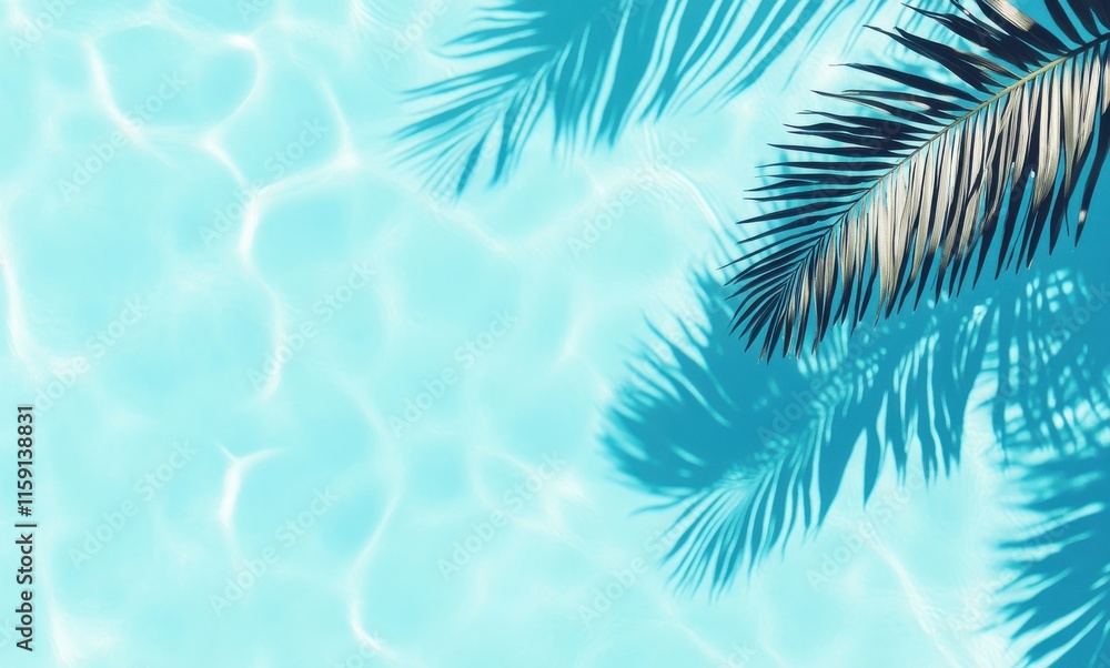 Tranquil Tropical Water with Palm Tree Shadows Creating a Serene Atmosphere Ideal for Relaxation and Vacation Inspiration in a Bright Blue Setting Tranquil Tropical Water with Palm Tree Shadows Creating a Serene Atmosphere Ideal for Relaxation and Vacation Inspiration in a Bright Blue Setting