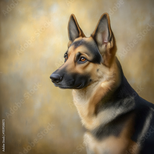 Portrait of a German Shepherd against a soft background photo