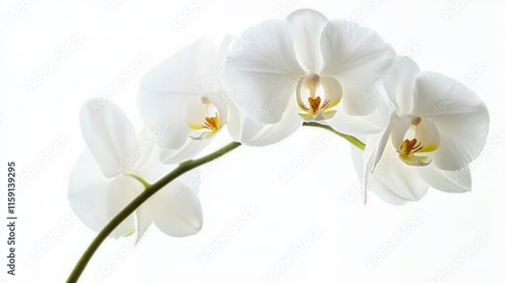 A macro photograph of a delicate white orchid with its elegant petals, isolated white background, minimalist art style A macro photograph of a delicate white orchid with its elegant petals, isolated white background, minimalist art style