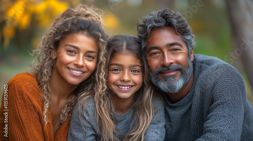 Multicultural family enjoying time together outdoors during fall season in a vibrant park