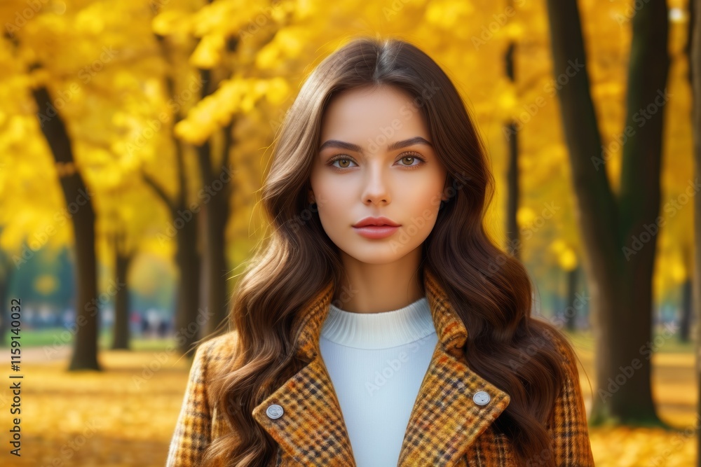 arafed woman in a yellow coat standing in a park arafed woman in a yellow coat standing in a park