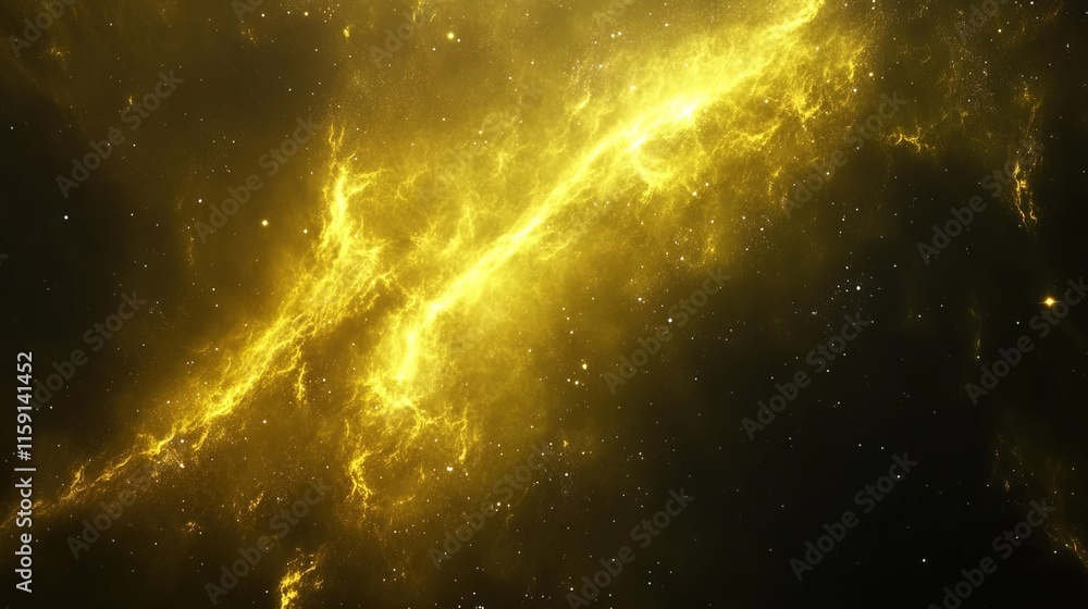 Naklejka premium Vibrant yellow nebula illuminated by distant stars in deep space