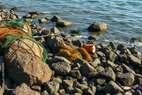 Ocean Waste and Net-Coated Rocks: A Visual Call to Action for Marine Conservation photo