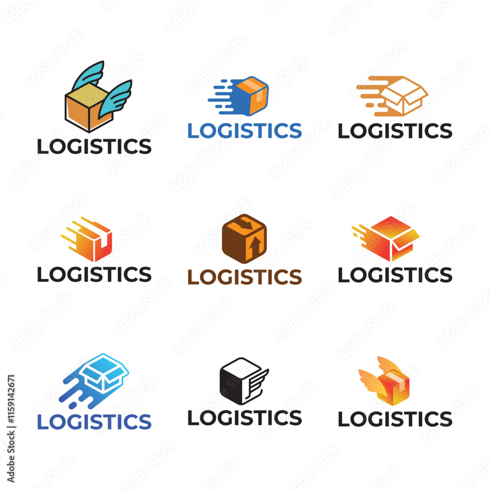Set of Logistic box logo. Fast delivery logo template design Set of Logistic box logo. Fast delivery logo template design