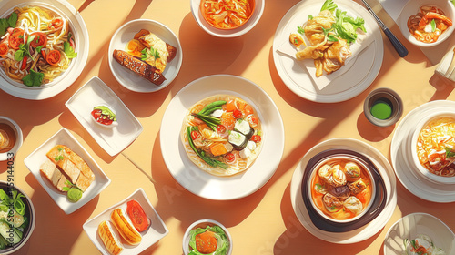 Wallpaper Mural Vibrant array of Asian cuisine displayed beautifully on a picnic table.  Torontodigital.ca