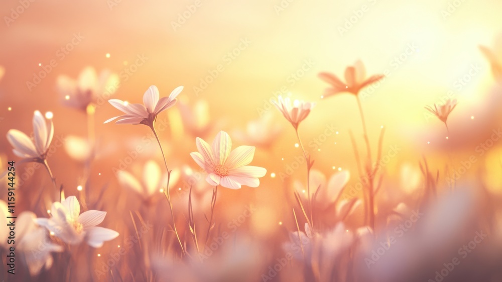 Golden-lit flowers in breeze, peaceful and romantic springtime moment. Easter Golden-lit flowers in breeze, peaceful and romantic springtime moment. Easter