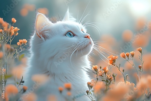 Cute little kitten in orange daisy flowers
 photo