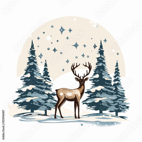 Christmas Reindeer and Pine Tree Design Vector for Festive Holiday Decor photo