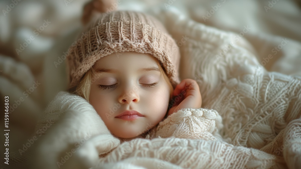 Baby girl sleeping with a smile in face, little child asleep in bed Baby girl sleeping with a smile in face, little child asleep in bed