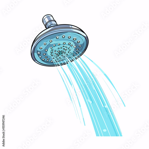 Shower Head Pouring Water Icon for Bathware Items - Vector Illustration photo