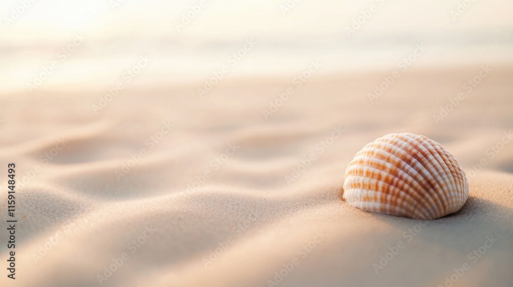 A minimalist composition of a single seashell resting on smooth beach sand, close-up shot, Minimalist style A minimalist composition of a single seashell resting on smooth beach sand, close-up shot, Minimalist style