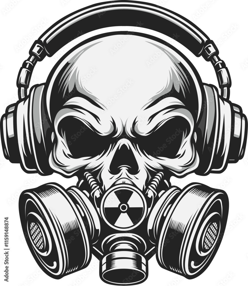 Cyberpunk skull with retro headphone & mask Cyberpunk skull with retro headphone & mask