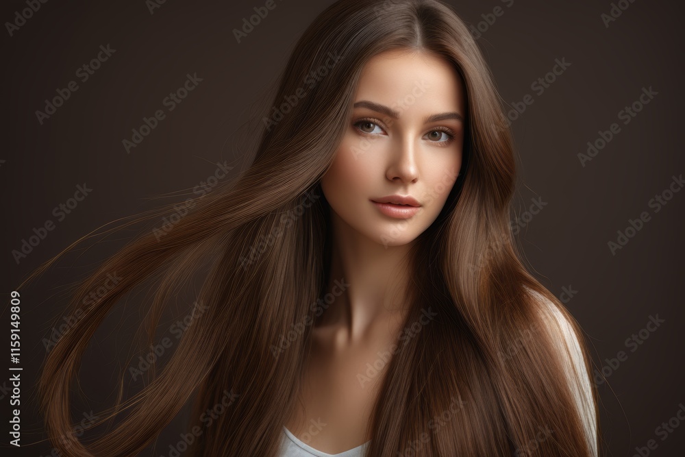 Fototapeta premium arafed woman with long brown hair posing for a picture
