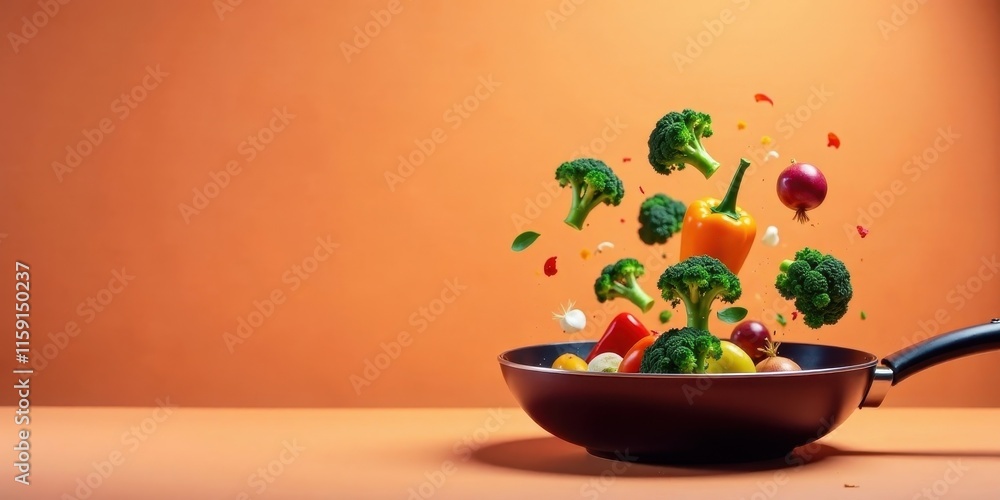 Vibrant Vegetables Falling into a Wok A Culinary Still Life Featuring Broccoli, Peppers, and Onions Vibrant Vegetables Falling into a Wok A Culinary Still Life Featuring Broccoli, Peppers, and Onions