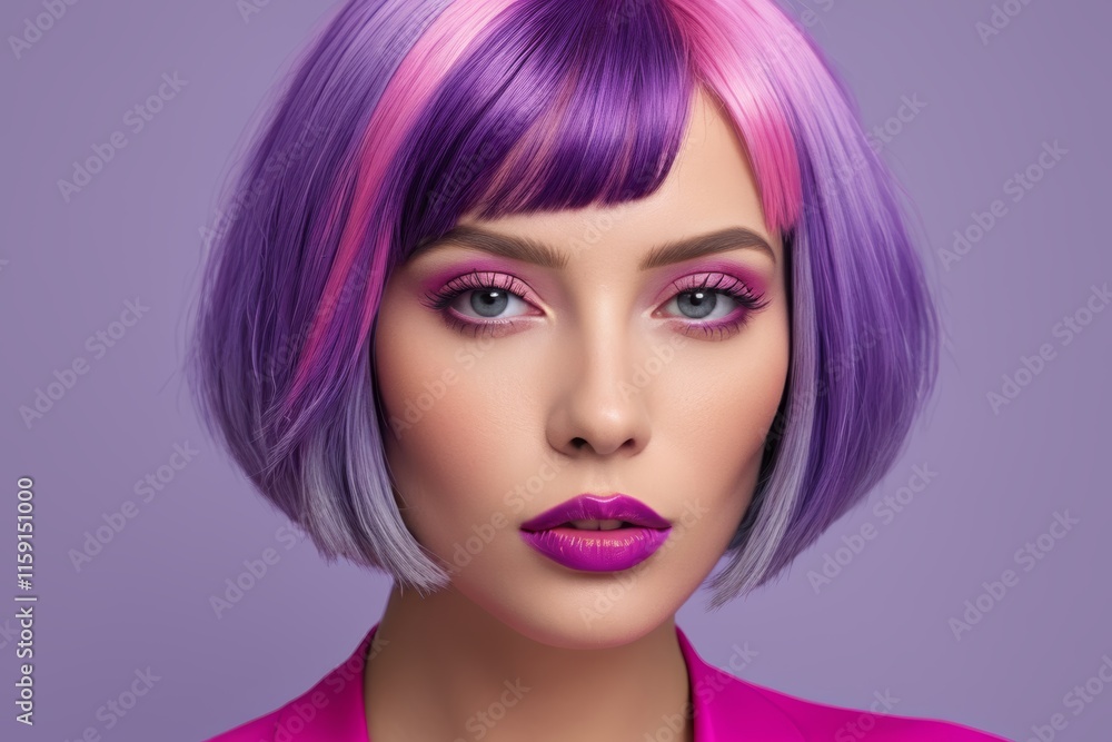 a close up of a woman with a purple and pink hair a close up of a woman with a purple and pink hair