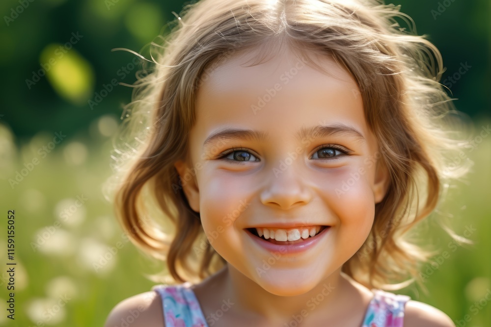 smiling little girl with blue eyes and a pink dress in a field smiling little girl with blue eyes and a pink dress in a field