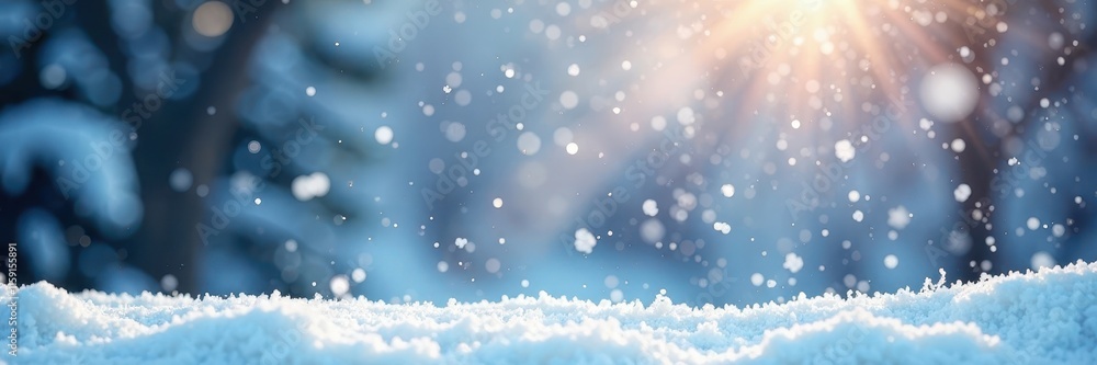 Naklejka premium Abstract winter background with falling flakes, misty mountains, snowflake swirls, abstract winter scene