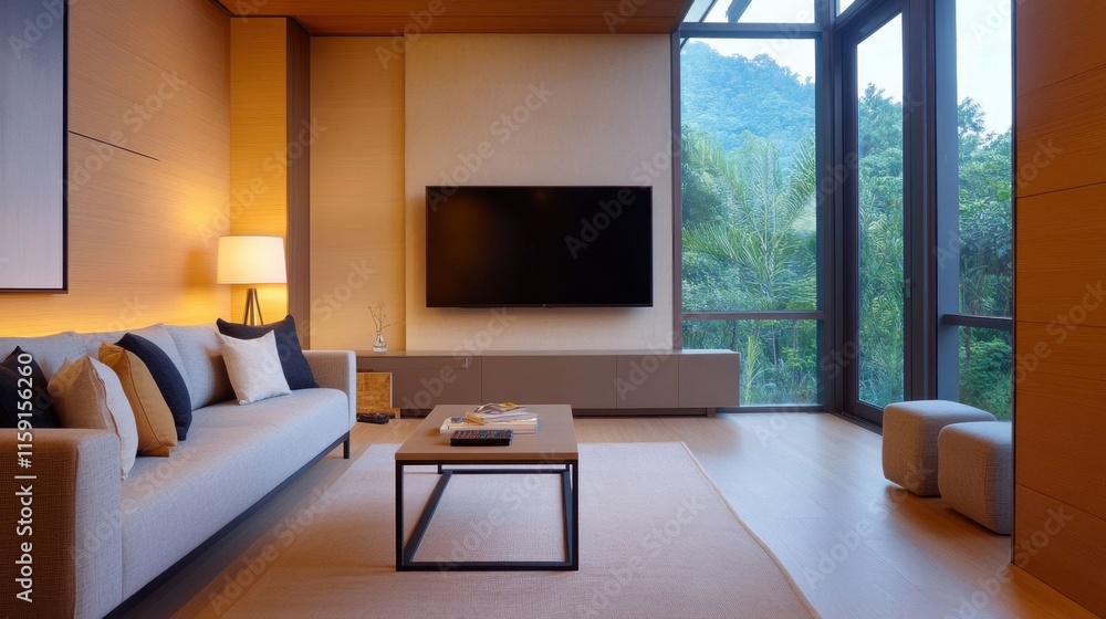 Fototapeta premium Modern Living Room Design with Natural Light and Scenic View