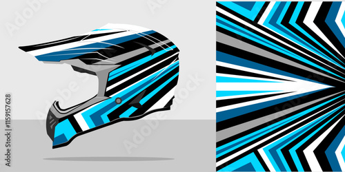 Wrap helmet design decal with black, blue and white color
