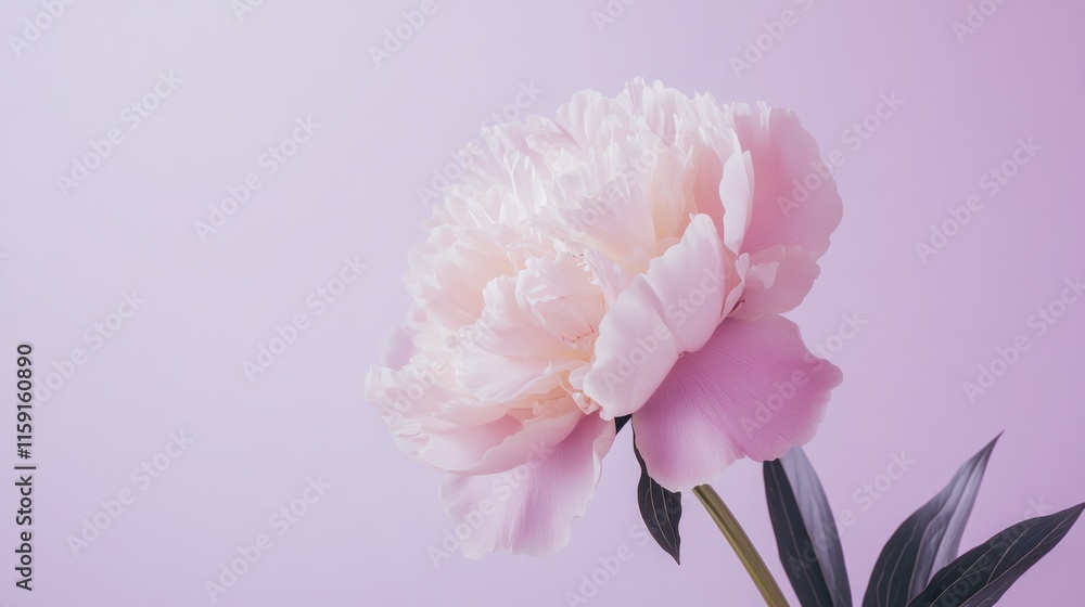 Fototapeta premium A soft pink peony against a lavender background, close-up shot, Minimalist style