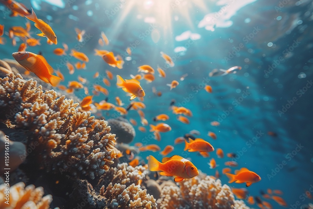 Obraz premium Many orange fishes in the sea UHD wallpaper