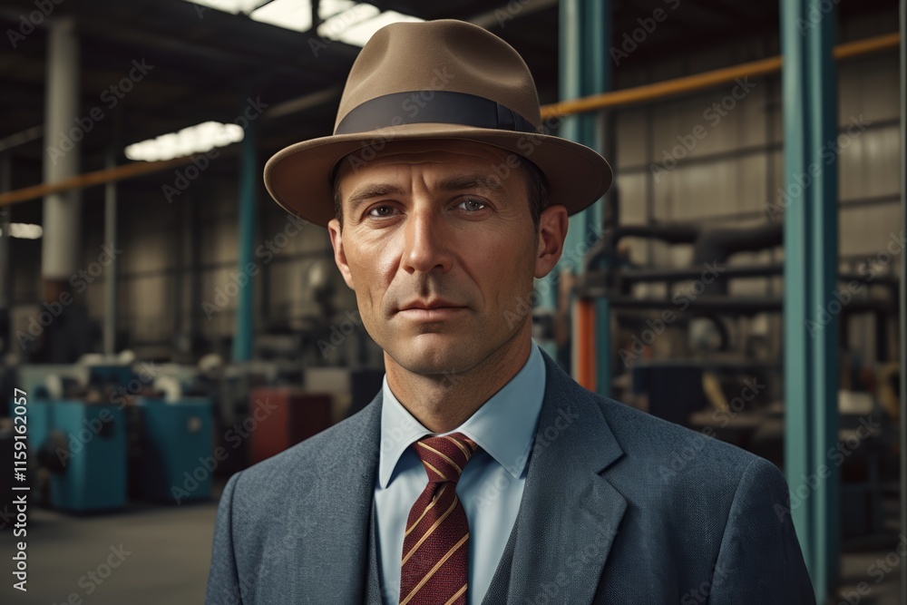arafed man in a suit and tie in a factory arafed man in a suit and tie in a factory