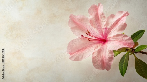 A solitary azalea on a light taupe background, macro shot, Minimalist style