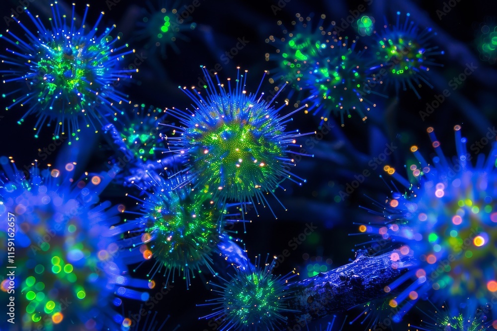Glowing neon abstract microorganisms Glowing neon abstract microorganisms