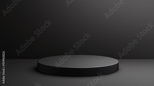 Minimalistic black podium on a dark gray background, ideal for product showcasing.