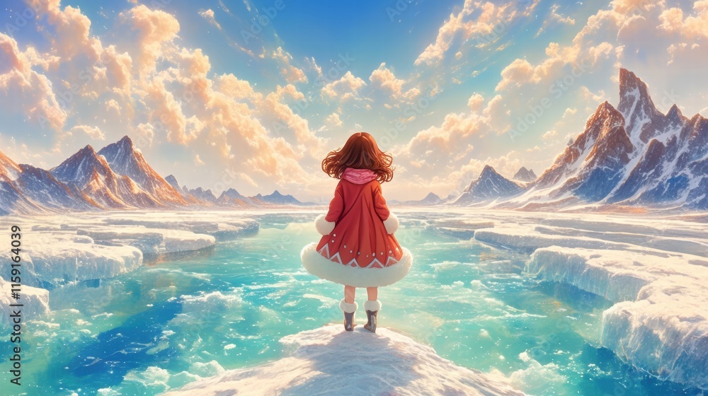 Anime Character Gliding on Frozen River Amid Winter Wonderland Adventure Anime Character Gliding on Frozen River Amid Winter Wonderland Adventure