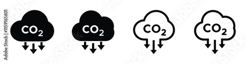 CO2 emission flat vector icons set. CO2 increase or reduction icon