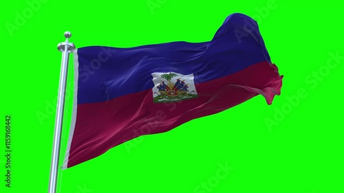 National Flag of Haiti Animation - Haiti Flag Waving in Loop and Textured 3d Rendered on a green screen background, Loopable 4K photo