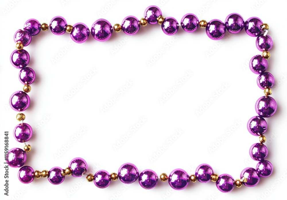 Vibrant Purple and Gold Beaded Necklace Frame for Creative Design, Showcasing Shiny Round Ornaments on a Clean White Background for Crafting Projects Vibrant Purple and Gold Beaded Necklace Frame for Creative Design, Showcasing Shiny Round Ornaments on a Clean White Background for Crafting Projects
