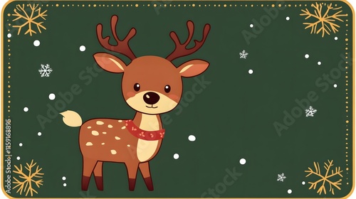 Adorable Reindeer Christmas Card Winter Scene photo