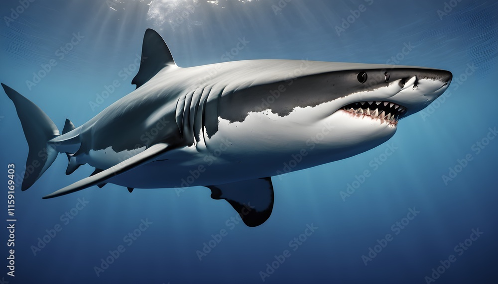 Obraz premium Majestic Shark Swimming Through Deep Blue Abyss
